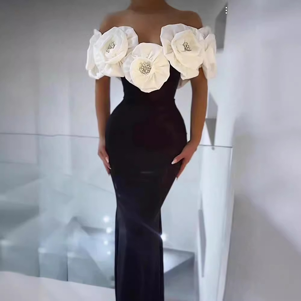 Ankle Brace - Vestido estereoscópico de flores blancas para